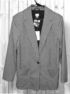 🌼NWT-A NEW DAY PLAID SINGLE BUTTON POCKETS BLAZER-BLACK BLUE GRAY WHITE